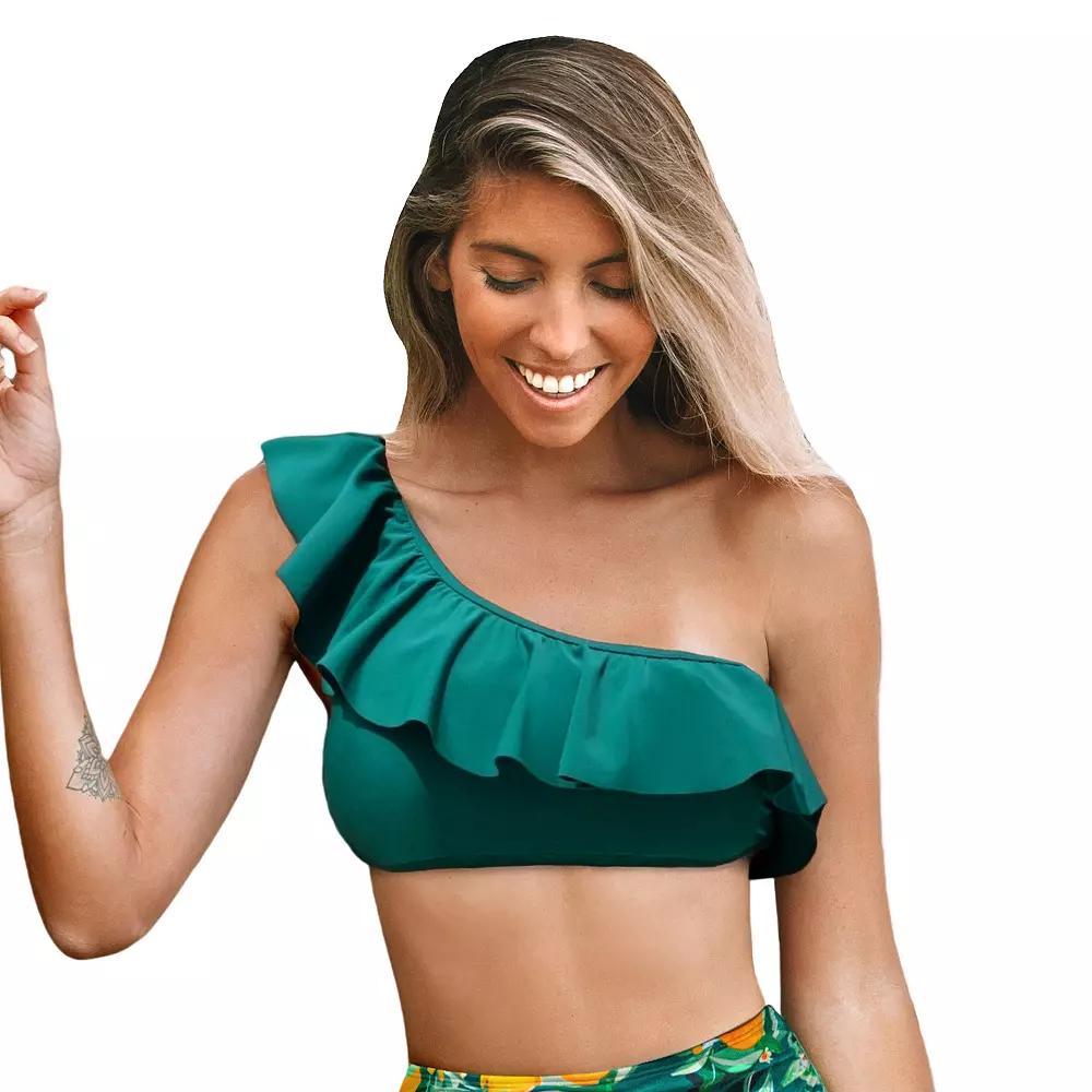 Womens Cupshe Ruffle Shoulder Swim Top Product Image