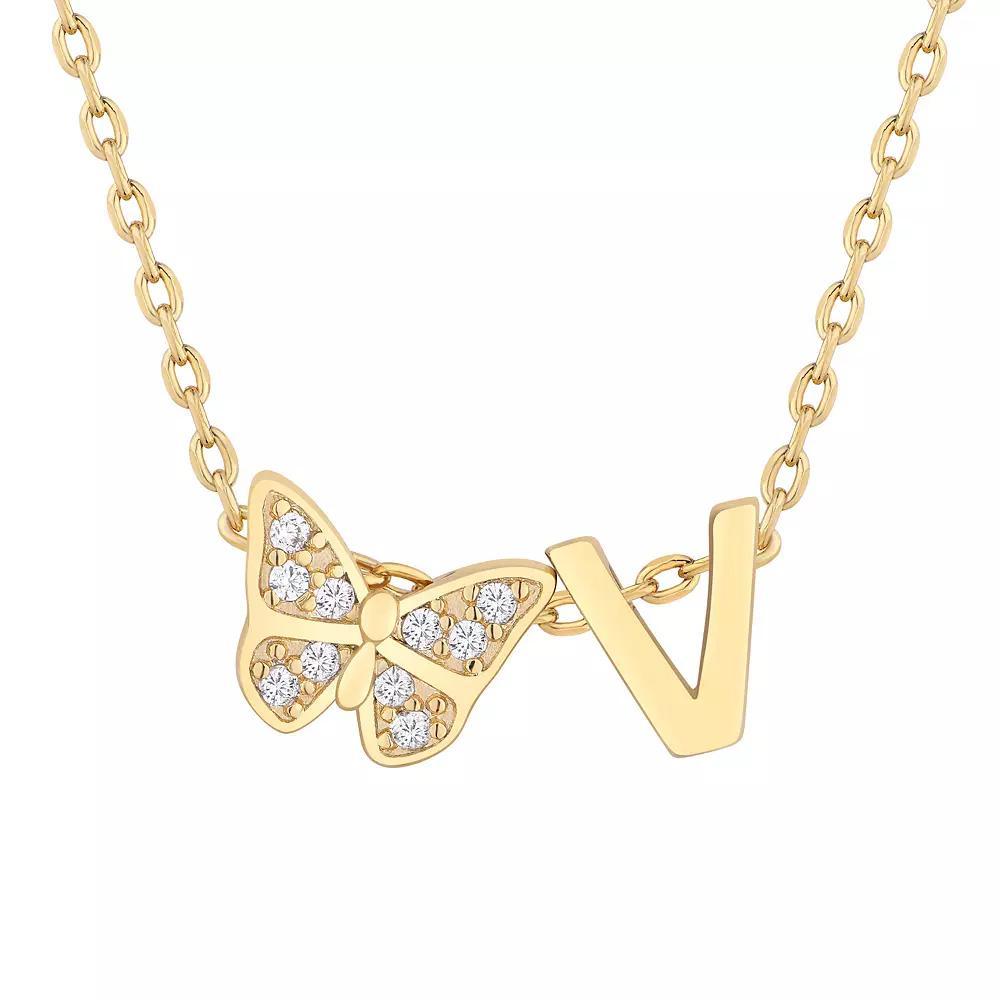 Taylor Grace 14k Gold Plated Cubic Zirconia Butterfly Initial Necklace, Women's, Size: 18", V Product Image