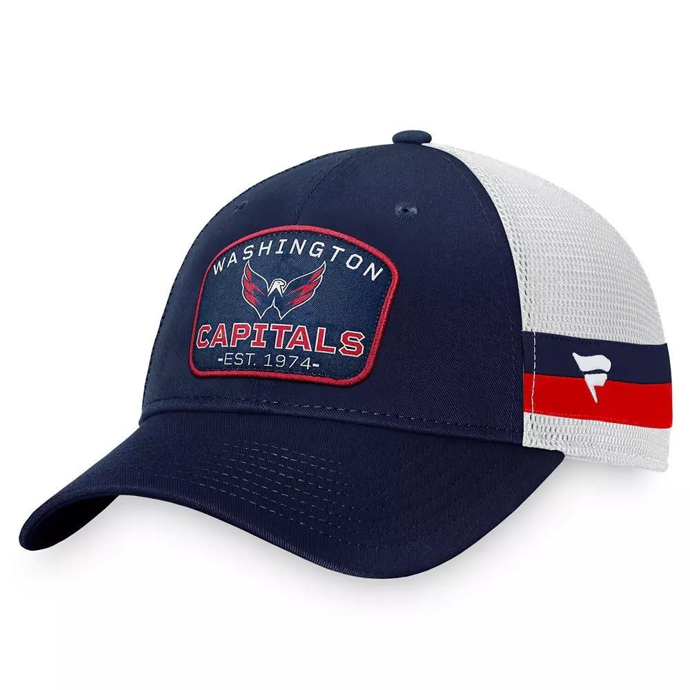 Mens Fanatics Branded /Navy Washington Capitals Breakaway Striped Trucker Snapback Hat Product Image