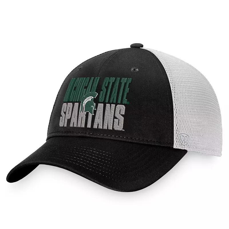 Men's Top of the World Black/White Michigan State Spartans Stockpile Trucker Snapback Hat Product Image