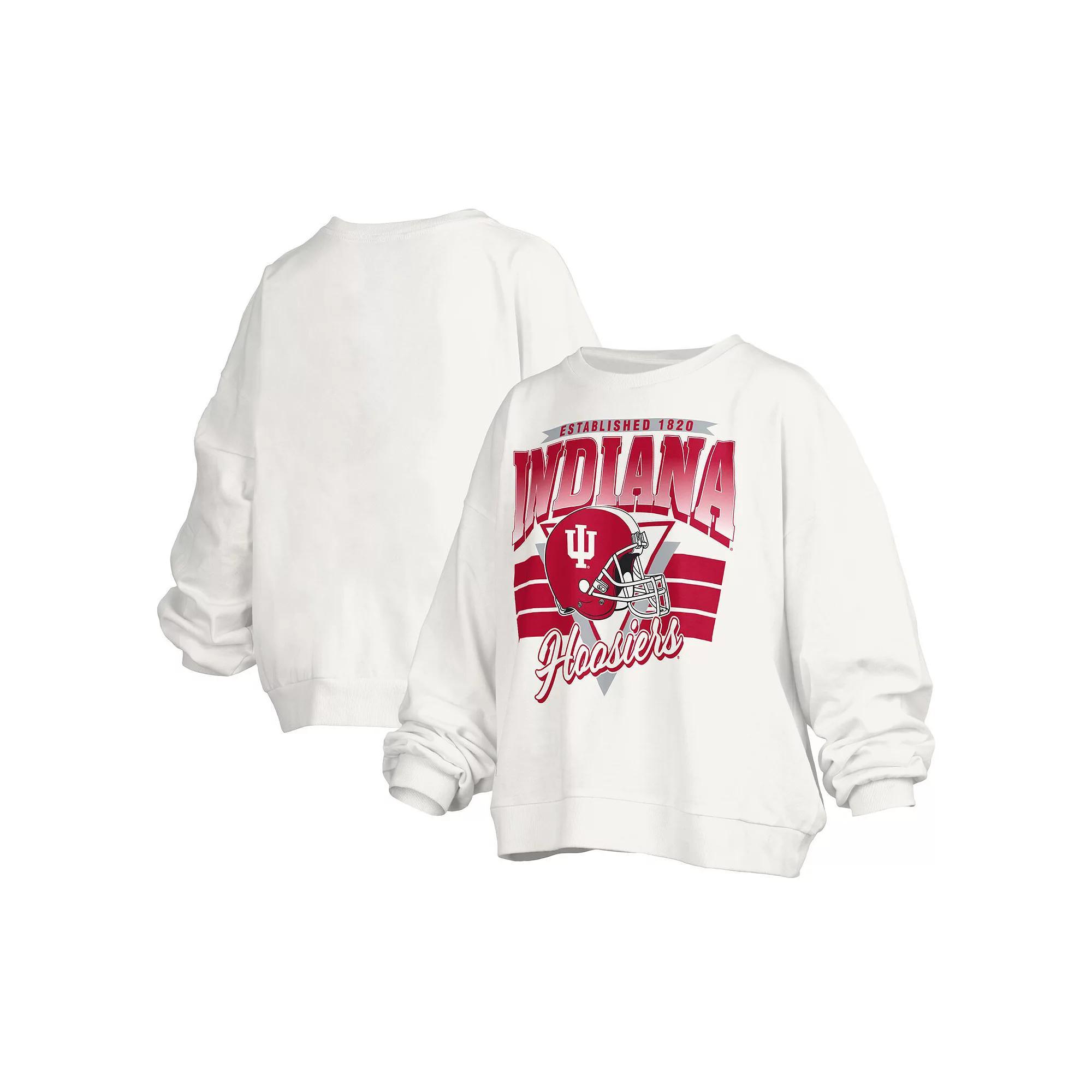 Women's Pressbox White Indiana Hoosiers Janice Retro Logo Oversized Pullover Sweatshirt, Size: Medium Product Image