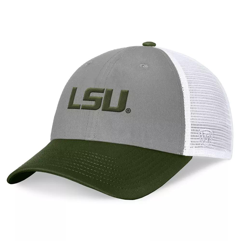 Mens Top of the World Gray/Green LSU Tigers OHT Military Appreciation Badge Trucker Adjustable Hat Product Image