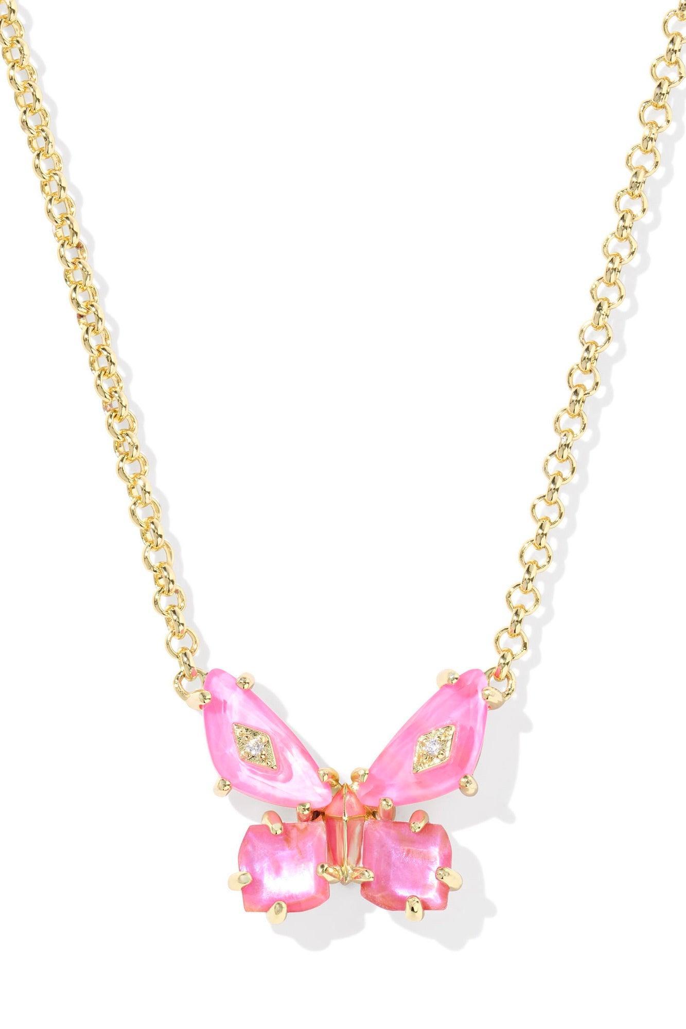 Bianca Butterfly Gold Short Pendant Necklace Iridescent Pink Mix Product Image