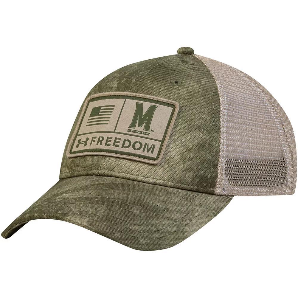 Men's Under Armour Camo Maryland Terrapins Sideline Blitzing Trucker Adjustable Hat, Green Product Image