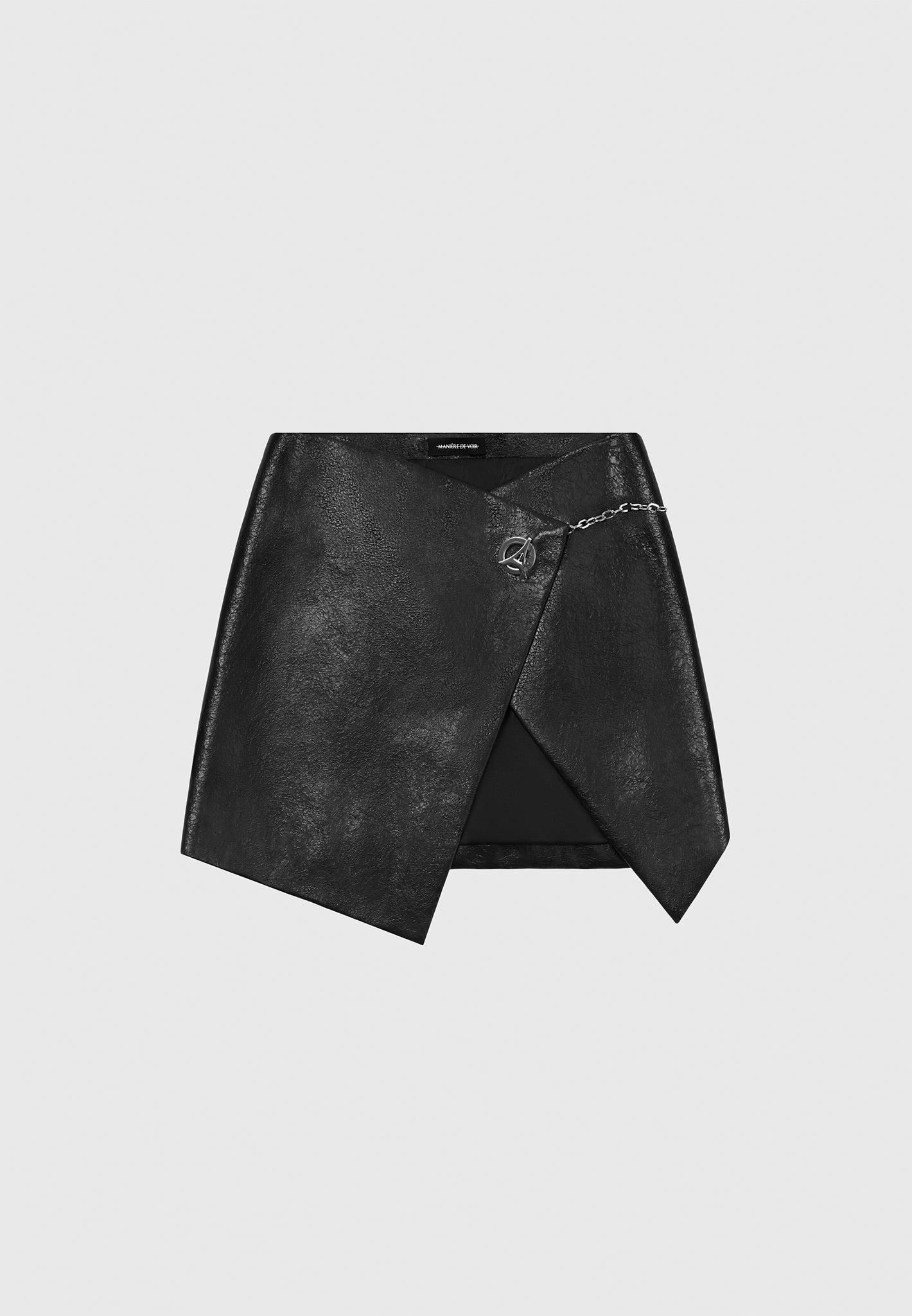 Cracked Leather Wrap Skirt - Black Female Product Image