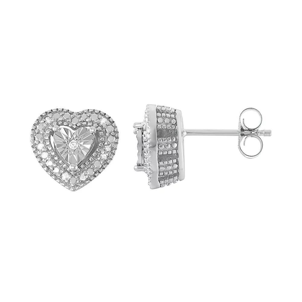 Sterling Silver 1/10 Carat T.W. Diamond Heart Drop Earrings, Women's, White Product Image