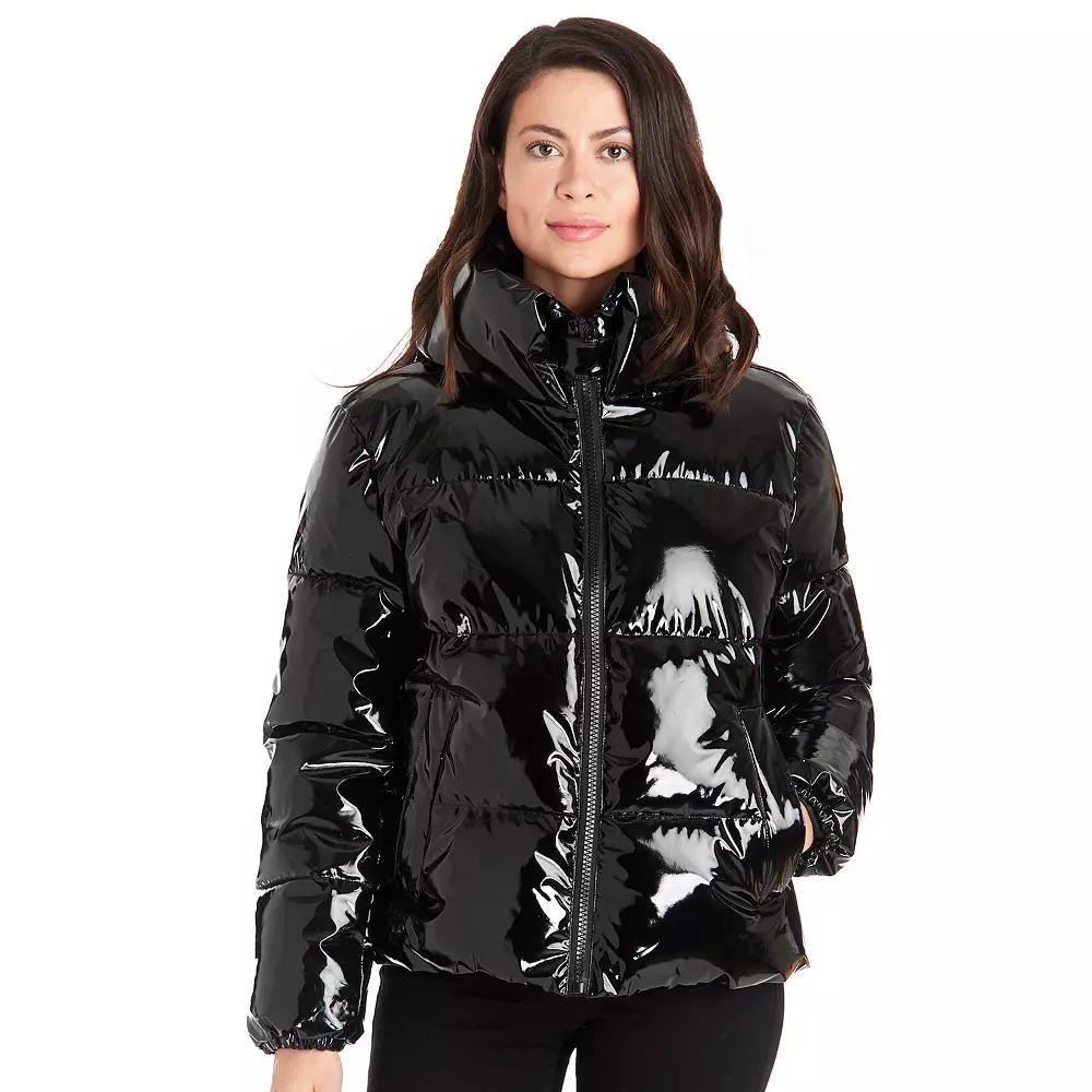 Women's Fleet Street Shiny Puffer Coat, Size: Large, Black Product Image