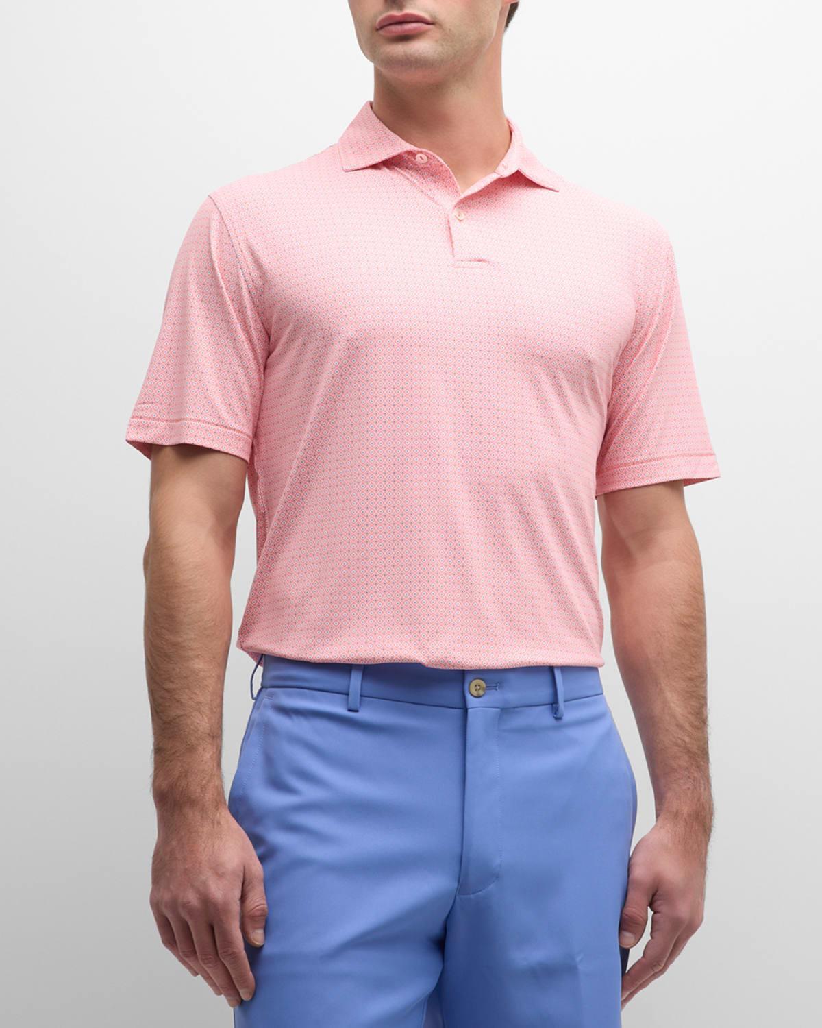 Peter Millar Mens Lloyd Dot Geo Performance Jersey Polo | Color: Peach Bloom | Size: S Product Image