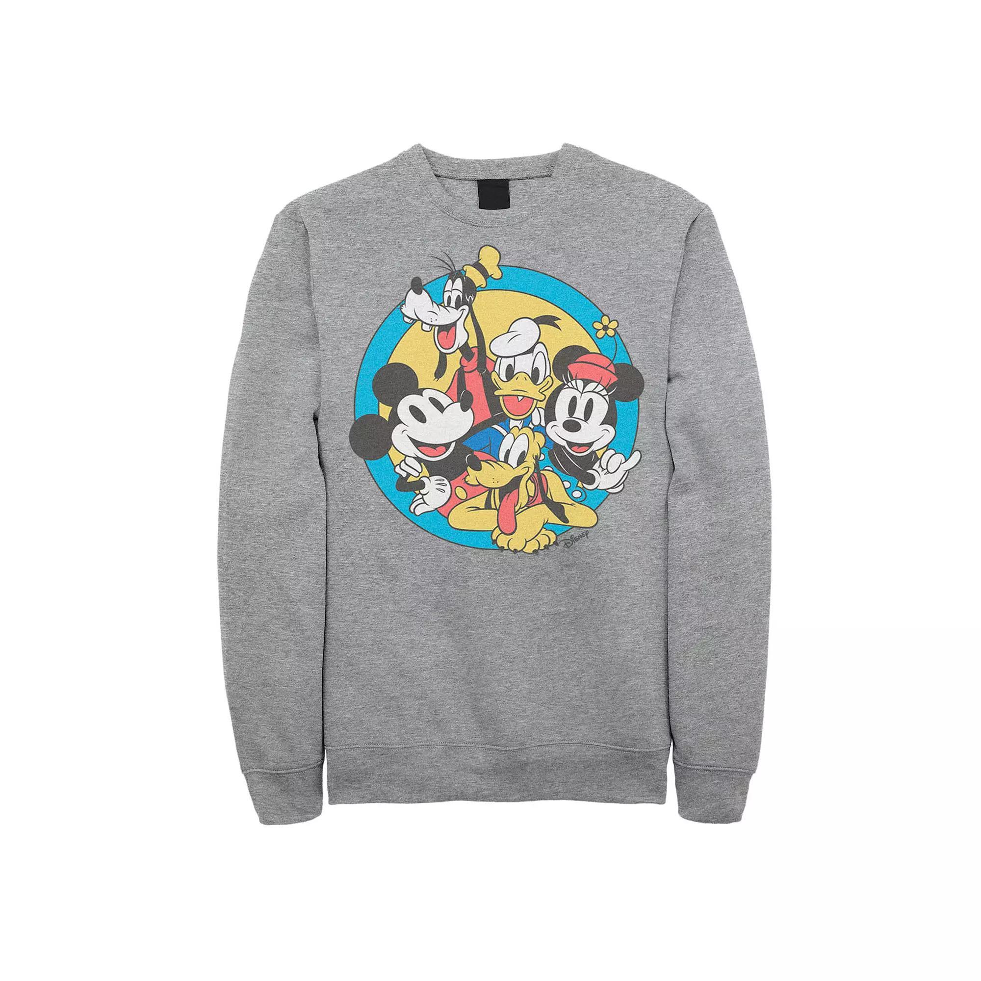 Men's Disney's Mickey And Friends Retro Group Shot Sweatshirt, Size: XXL, Athletic Grey Product Image