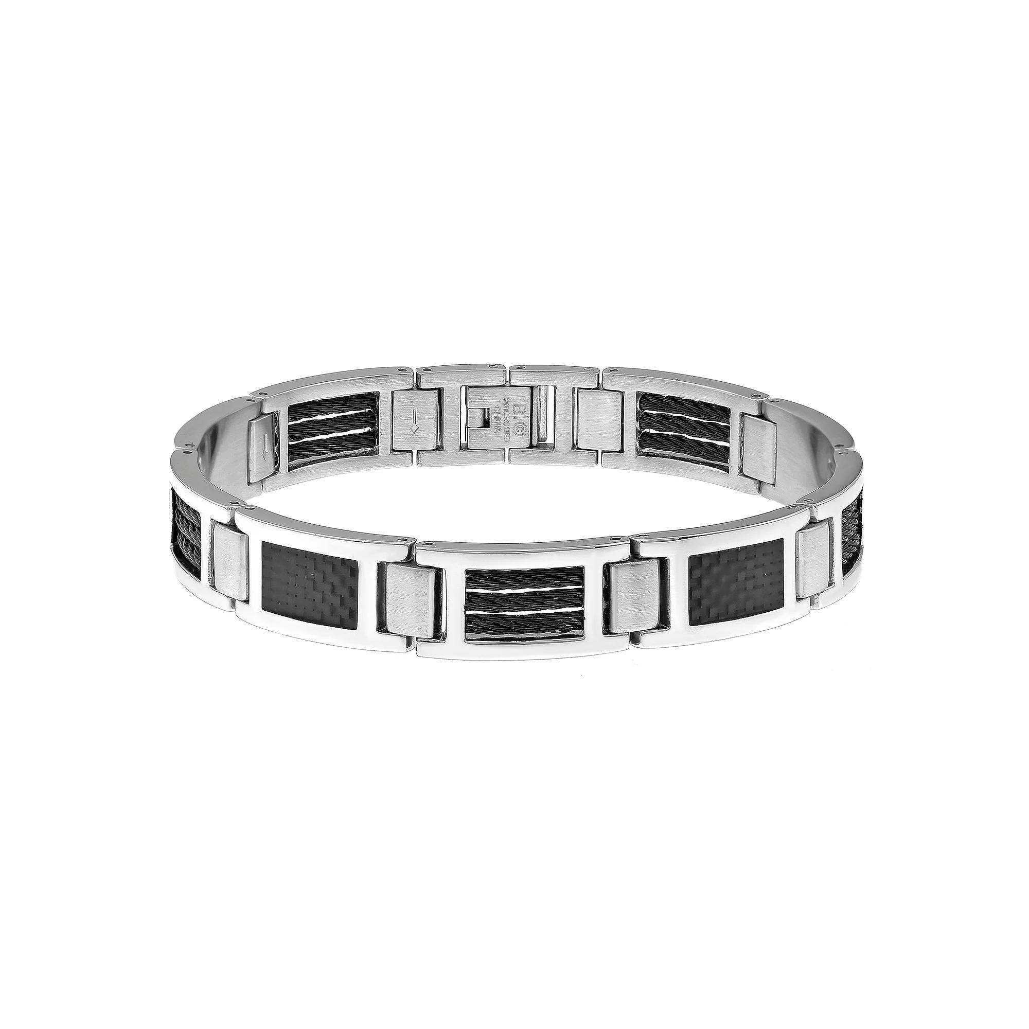 Men's LYNX Black Ion-Plated Stainless Steel Cable Bracelet, Size: 8.5", Two Tone Product Image