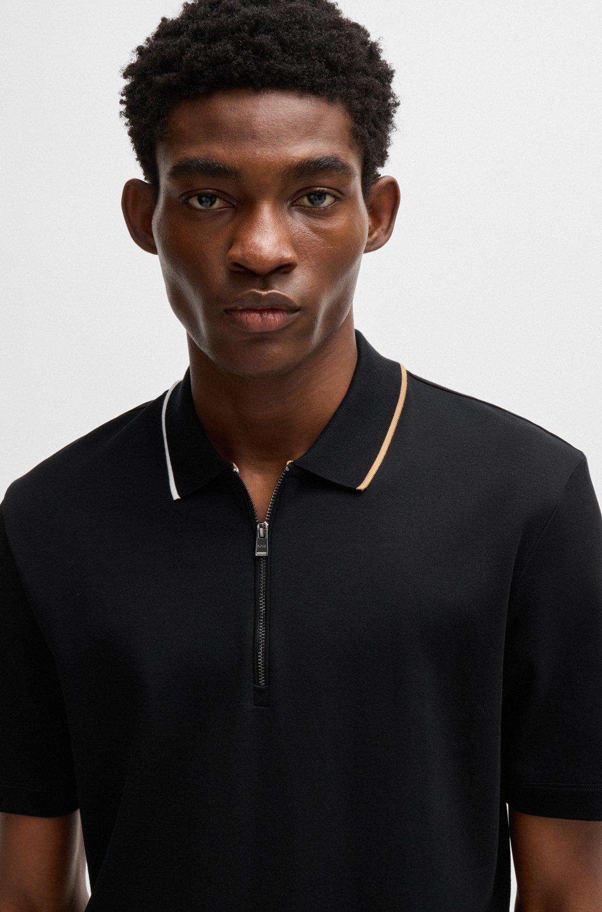 Zip-neck polo shirt in interlock cotton Product Image