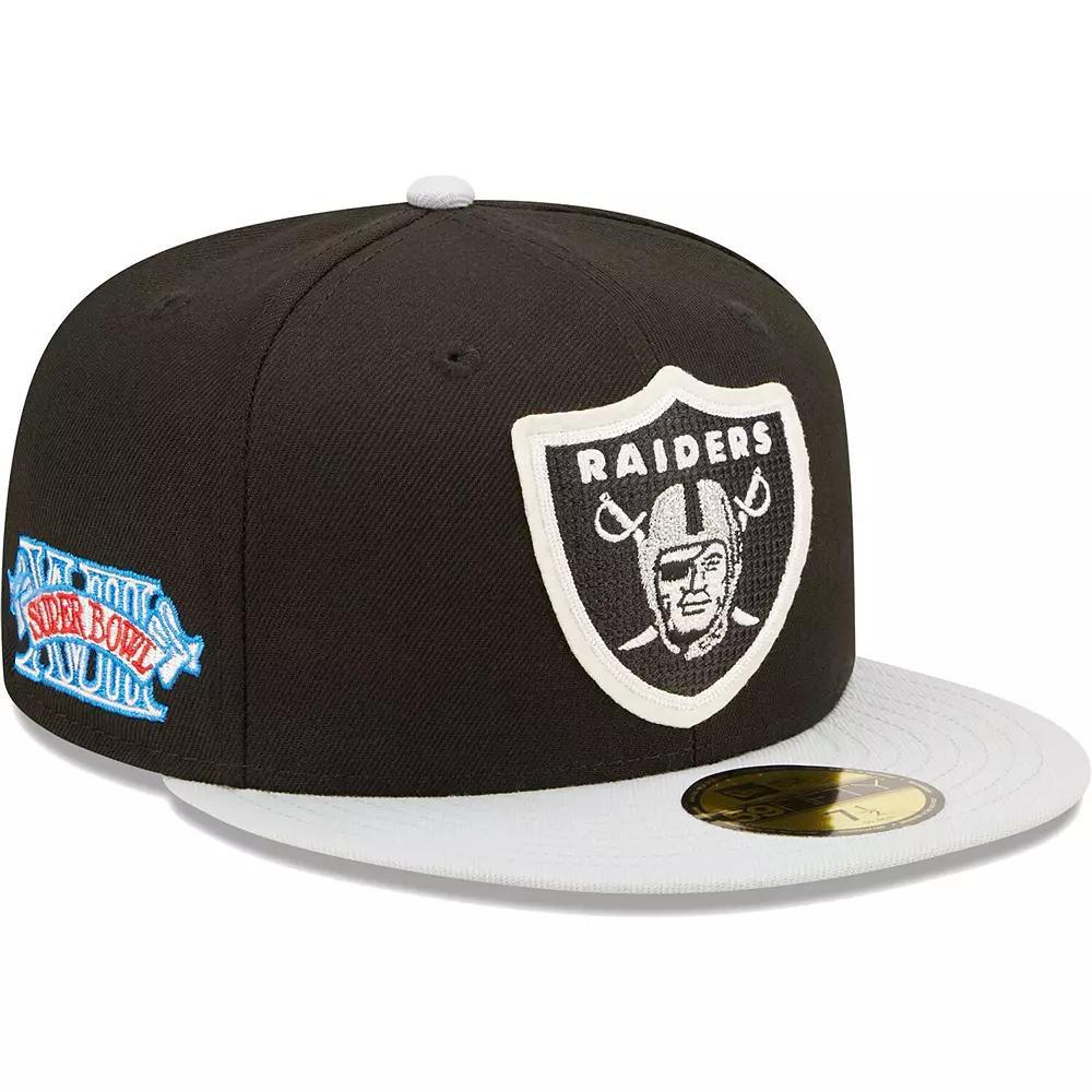 Men's New Era Black/Silver Las Vegas Raiders Super Bowl XVIII Letterman 59FIFTY Fitted Hat, Size: 8, Lvr Black Product Image