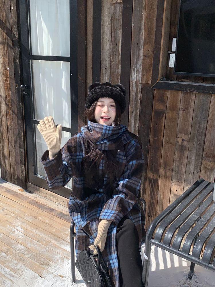 Plaid Midi Single-Breasted Coat Product Image