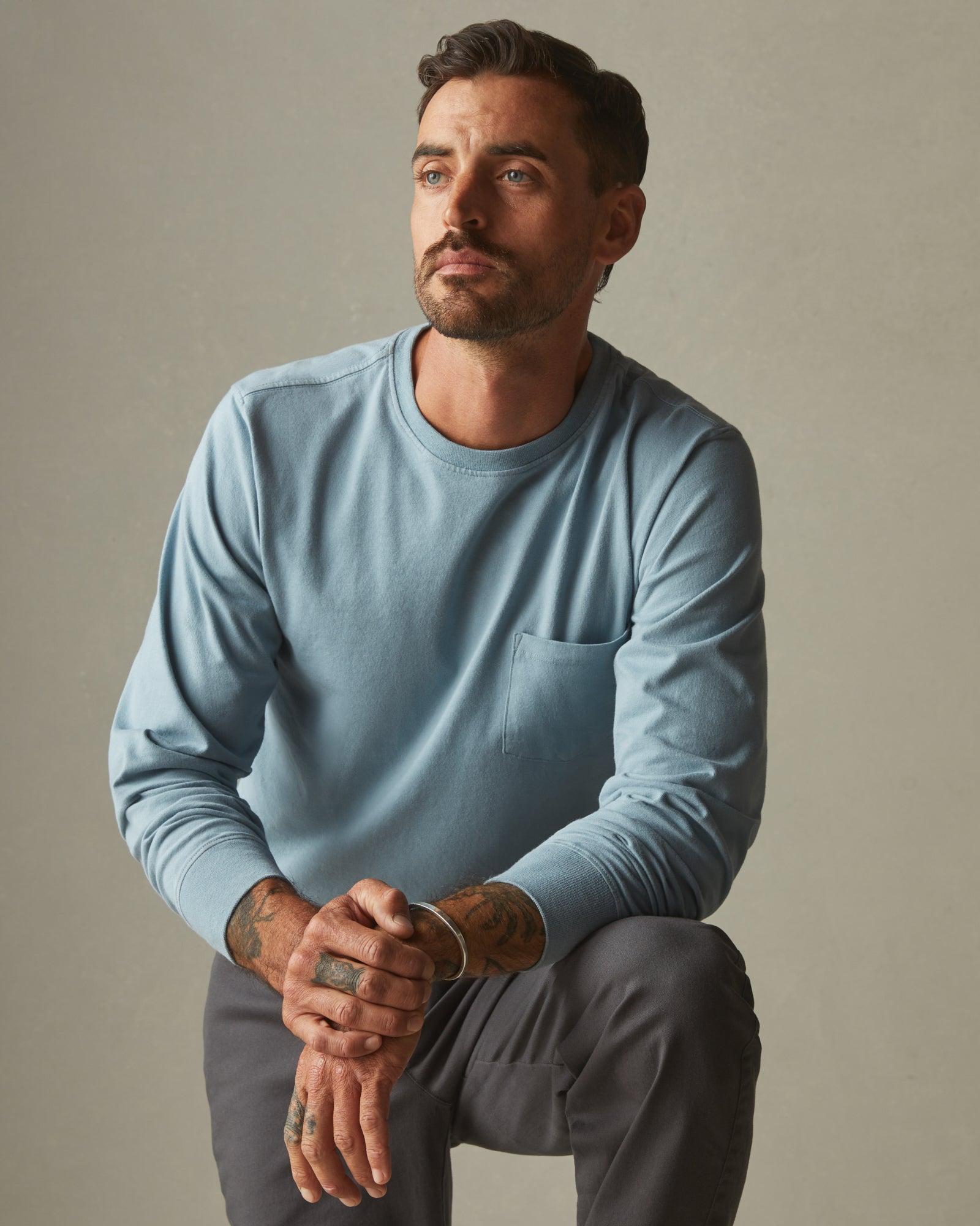 Men's Heavyweight Pocket Long Sleeve Tee - Blue Stream Male Product Image