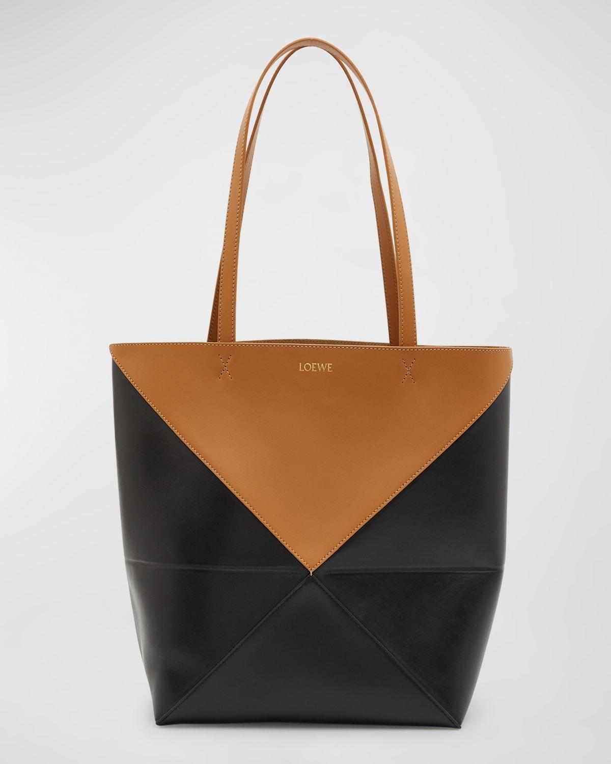 Puzzle Fold Medium Tote Bag in Shiny Bicolor Leather Product Image