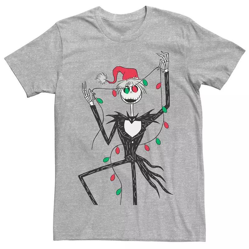 Men's Nightmare Before Christmas Jack Red And Green Christmas Lights Tee, Size: Medium, Athletic Grey Product Image