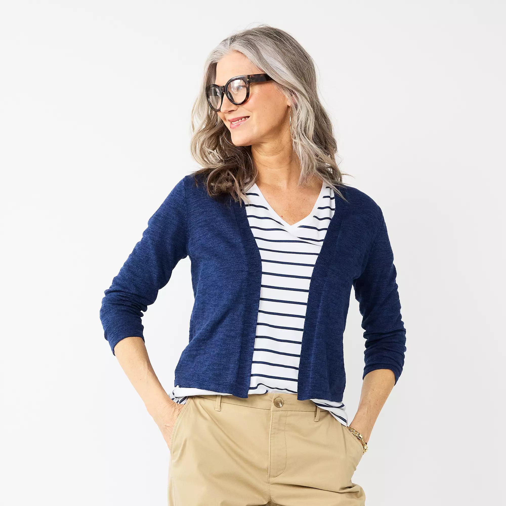 Petite Croft & Barrow® Open-Front Cardigan, Women's, Size: Medium Petite, Blue Product Image