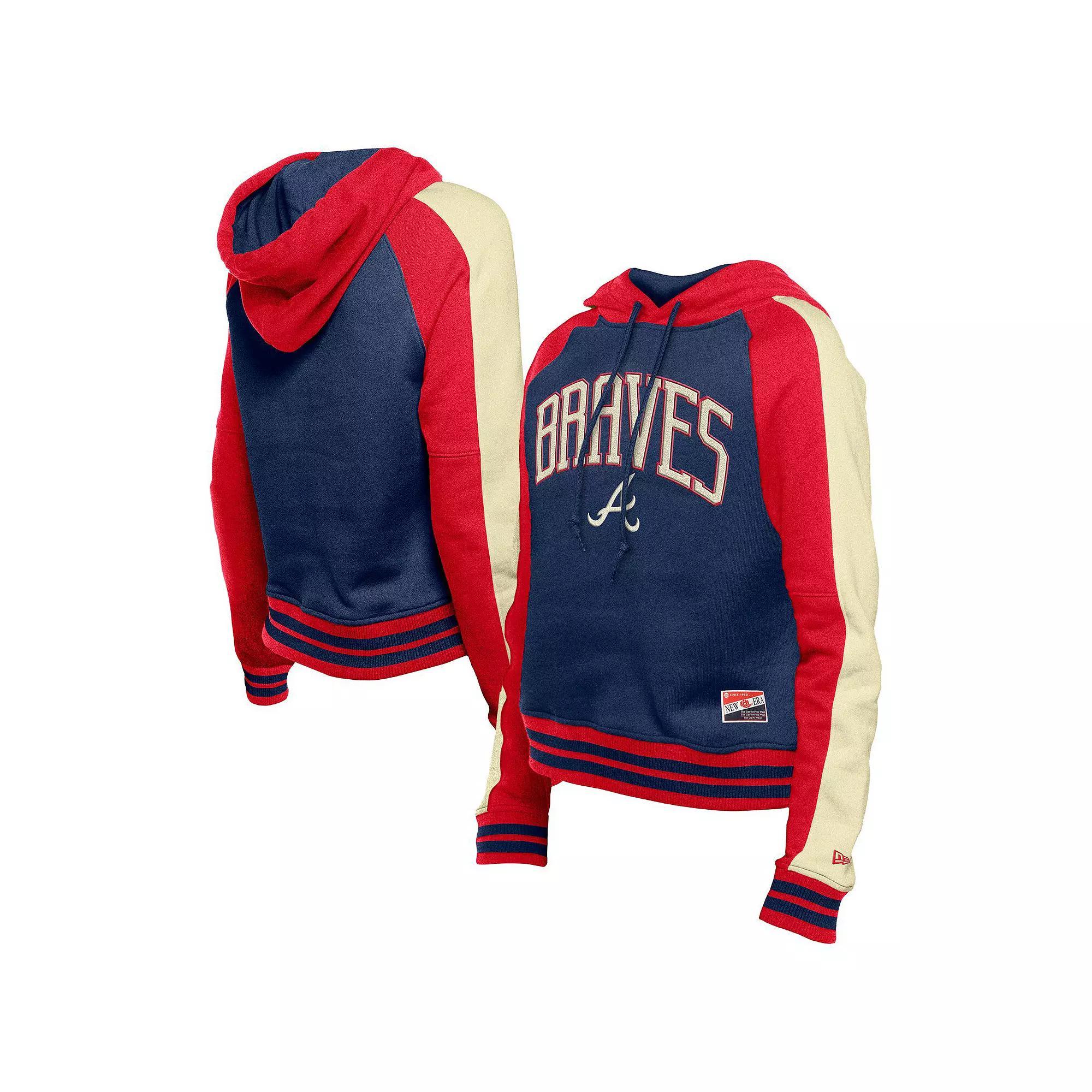 Women's New Era  Navy Atlanta Braves Cooperstown Collection Cropped Raglan Pullover Hoodie, Size: Small, Blue Product Image