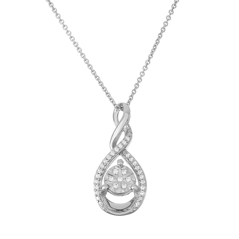 Sterling Silver 1/10 Carat T.W. Diamond Cluster Drop Pendant Necklace, Women's, Size: 18" Product Image