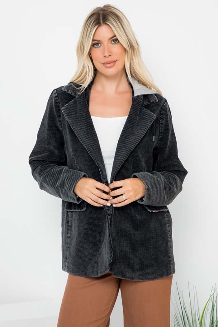 Washed Hooded Cord Blazer Product Image