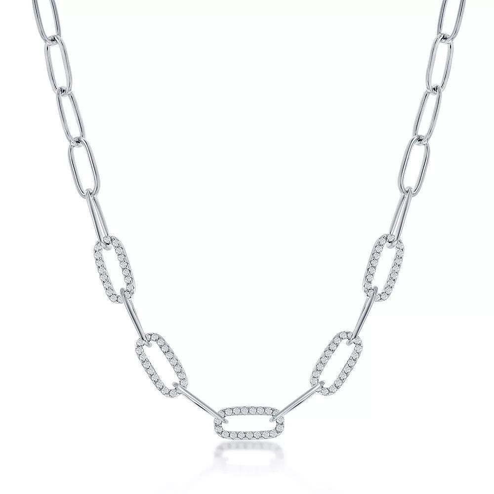 Argento Bella Sterling Silver Cubic Zirconia Bar Link & Paper Clip Chain Necklace, Women's, Size: 16-18" ADJ Product Image