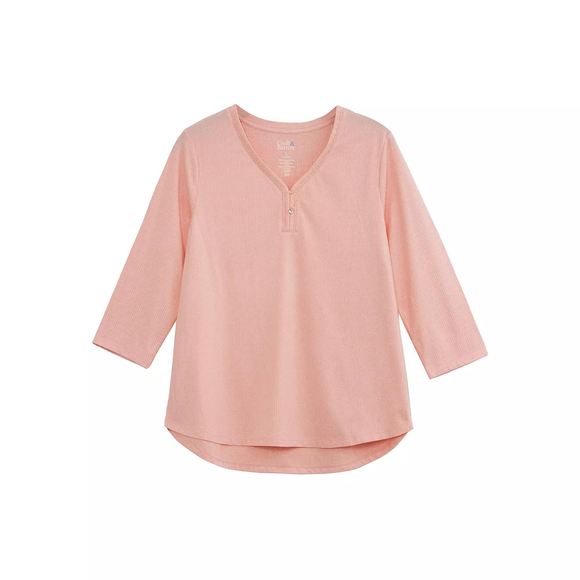 Petite Croft & Barrow® Cozy Luxe Rib Sleep Top, Women's, Size: Large Petite, Impatiens Product Image