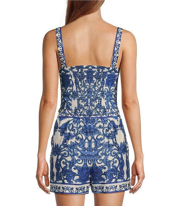 Antonio Melani Britani Blue Tile Print Sweetheart Neck Sleeveless Coordinating Blouse Product Image