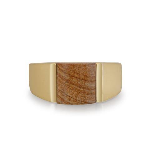 LuvMyJewelry Wood Jasper Sterling Silver Men Signet Ring in 14Kt Gold Vermeil On Sterling at Nordstrom, Size 9.5 Product Image