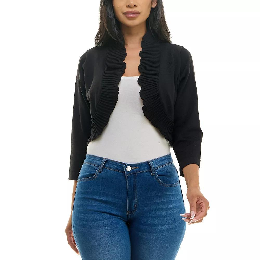 Women's Nina Leonard Curved Pleated Ruffle Bolero, Size: Small, Deep Blue Product Image