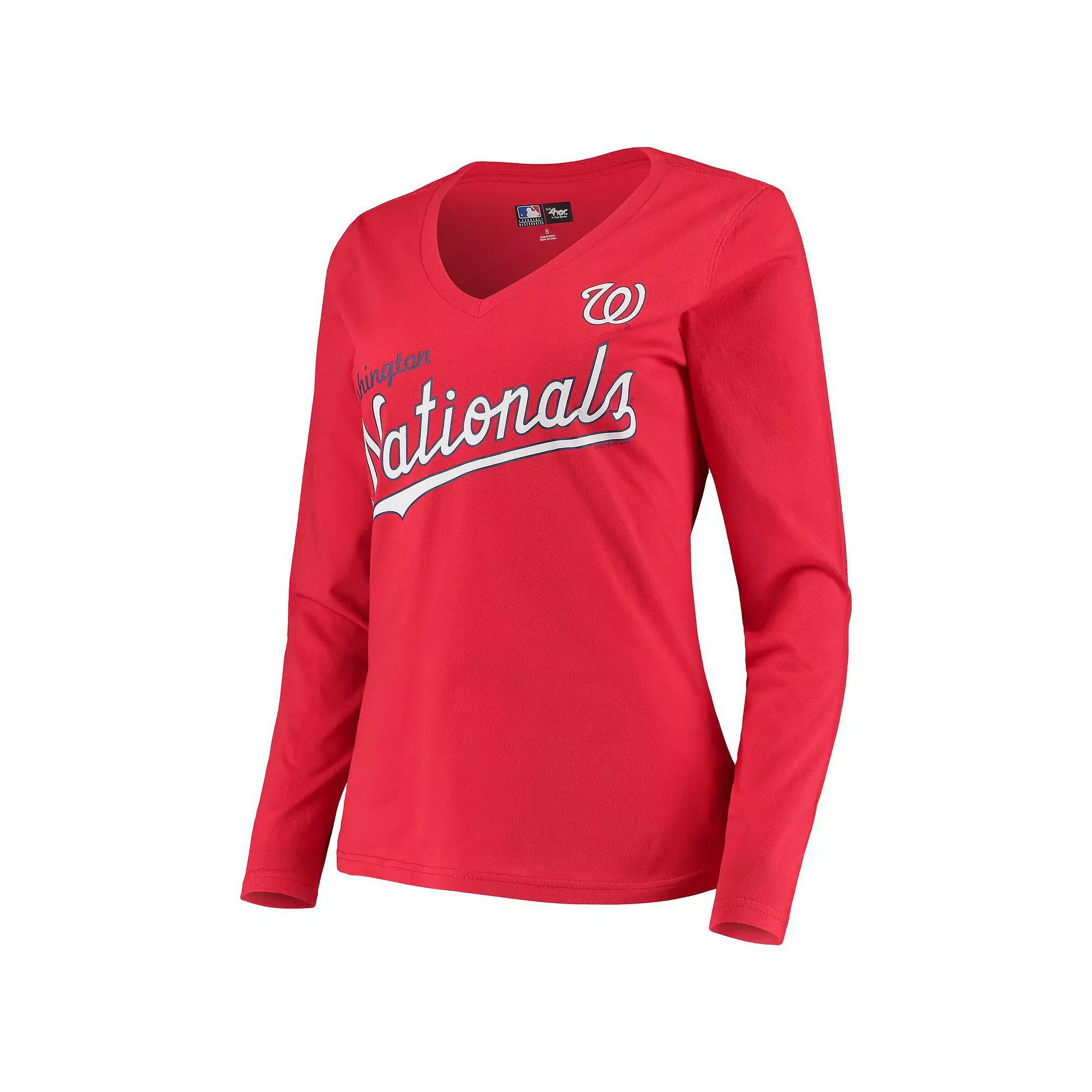 Women's G-III 4Her by Carl Banks Red Washington Nationals Post Season Long Sleeve T-Shirt, Size: XS Product Image