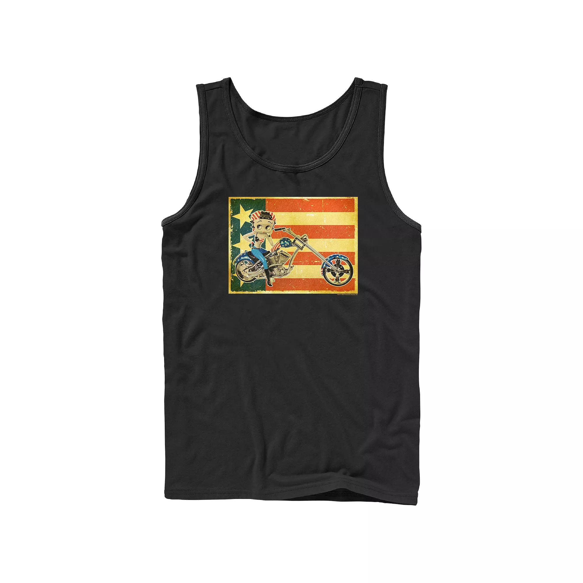 Men's Betty Boop Biker USA Flag Background Graphic Tank Top, Size: Large, Black Product Image