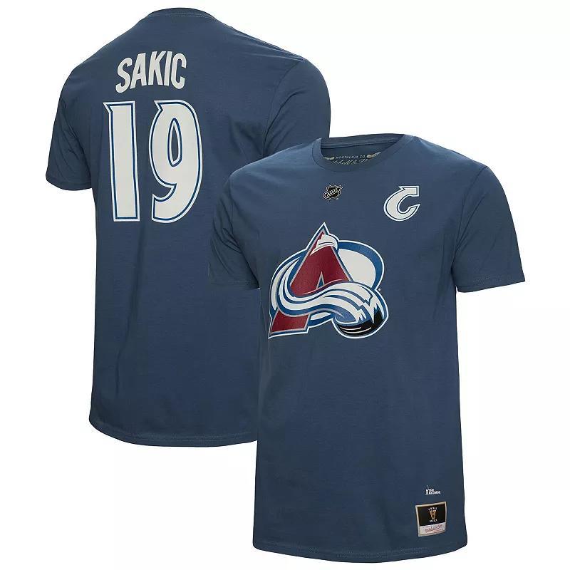 Mens Mitchell & Ness Joe Sakic Colorado Avalanche Name & Number T-Shirt Blue Product Image
