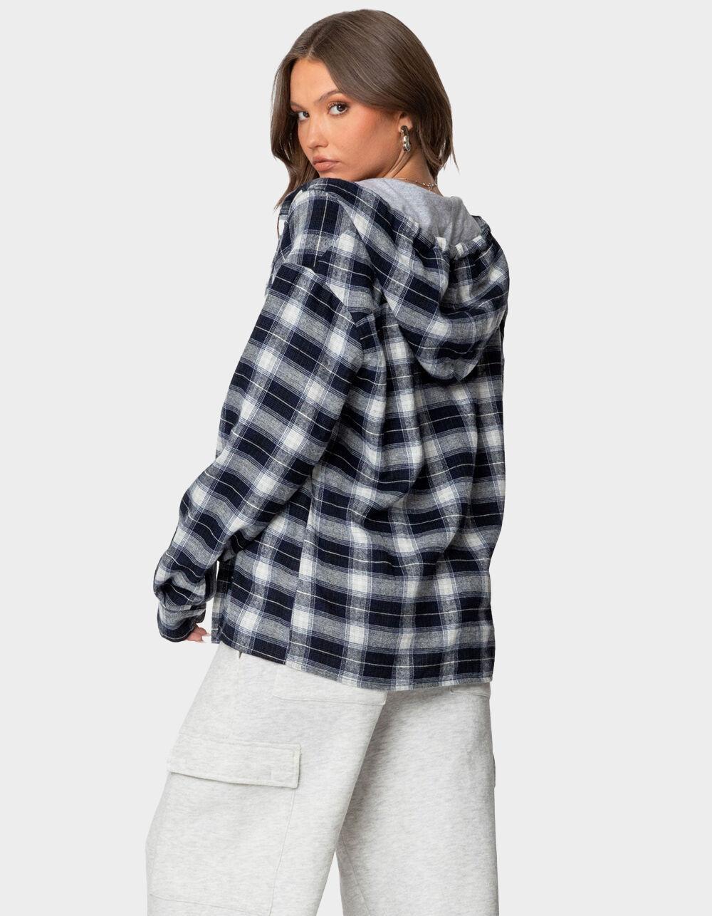 EDIKTED Plaid Hooded Button Up Shirt Product Image