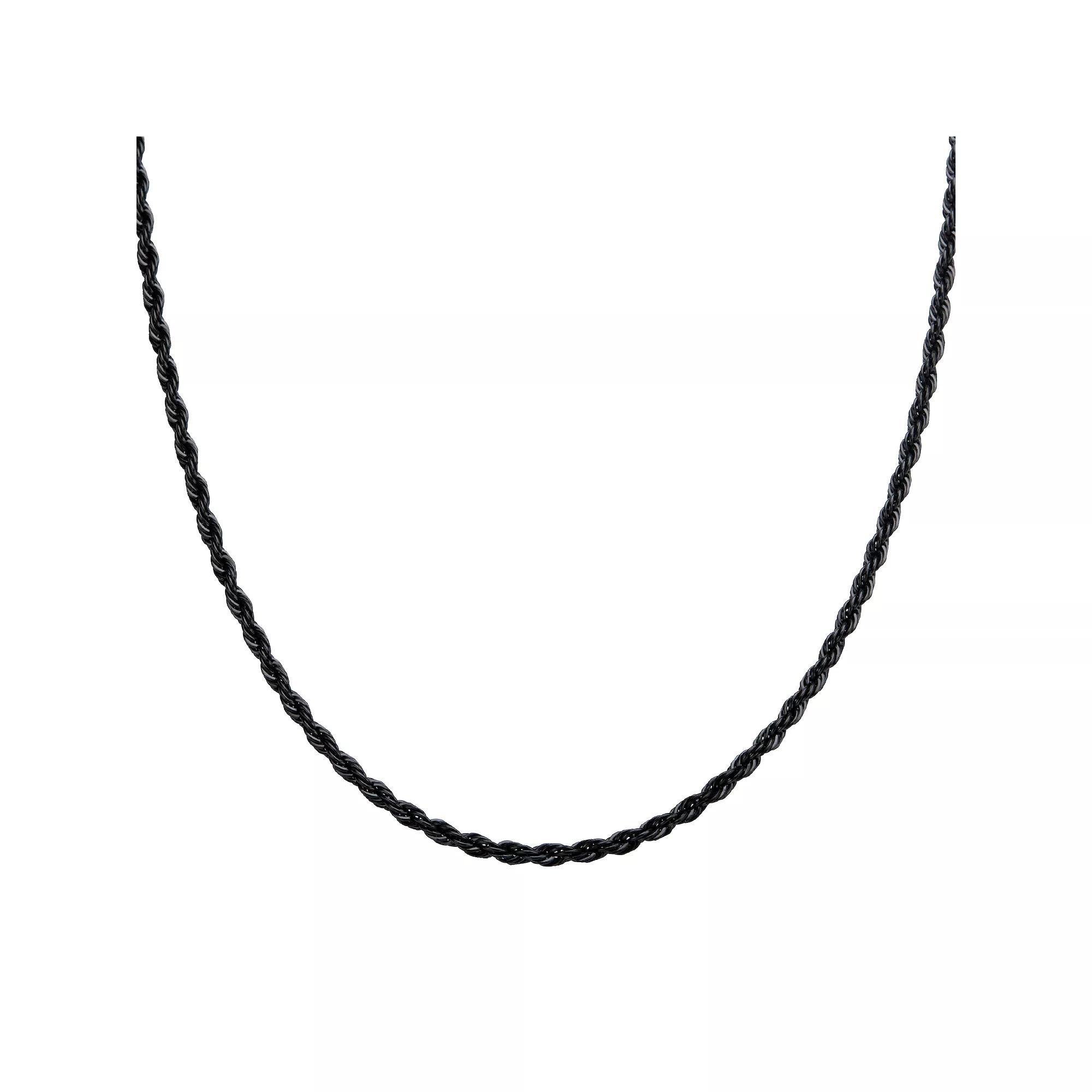 Men's Black Stainless Steel 3 mm Rope Chain Necklace, Size: 24", Black Tone Product Image