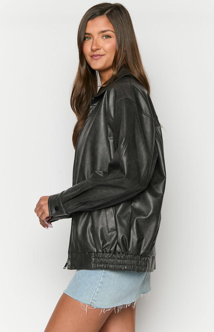 Abbi PU Vintage Black Bomber Jacket Girls Product Image
