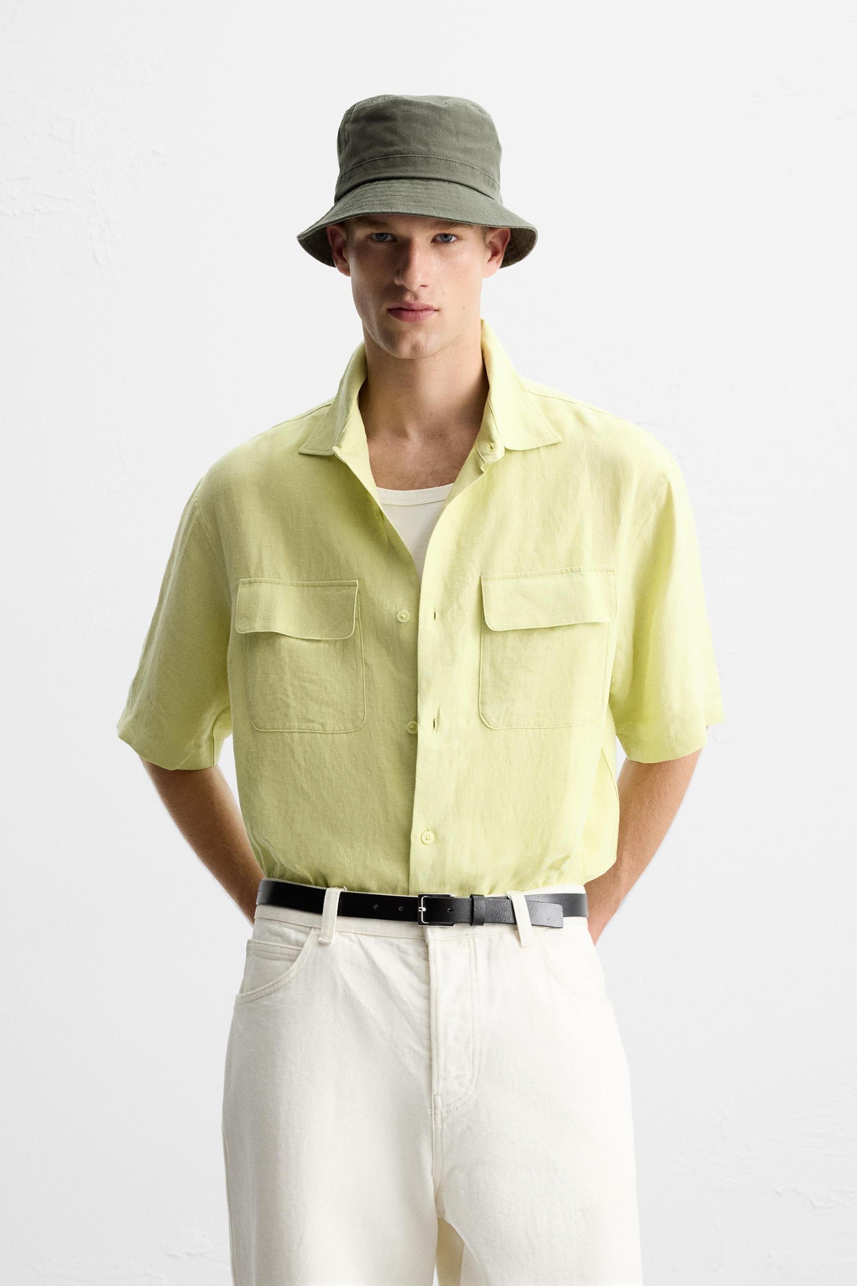100% LINEN POCKET SHIRT Product Image