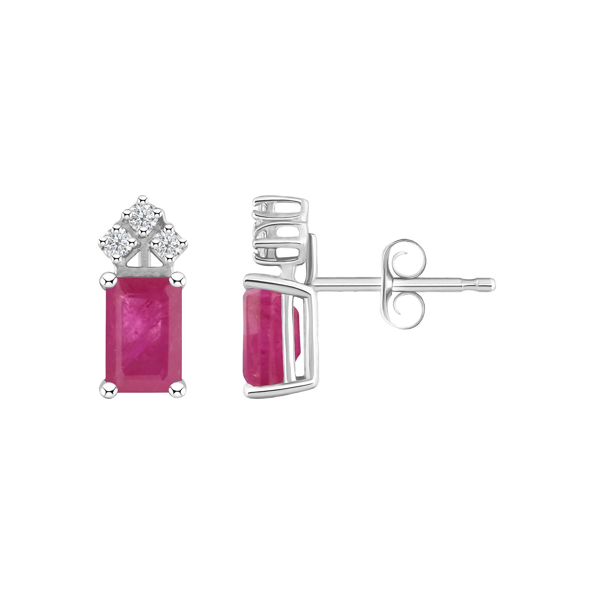 Celebration Gems 14k Gold Emerald Cut White Opal & 1/8 Carat T.W. Diamond Stud Earrings, Womens Product Image