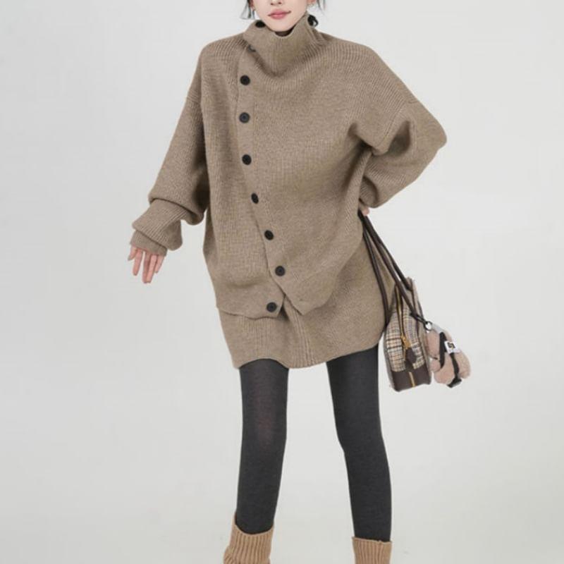 Set: Turtleneck Plain Cape + Mini A-Line Skirt Product Image