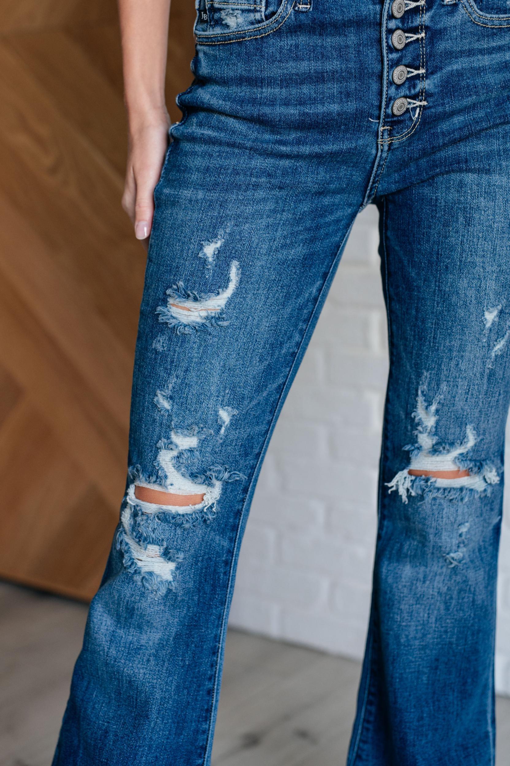 Gabriella Mid Rise Distressed Button Fly Flare (Online Exclusive) Product Image