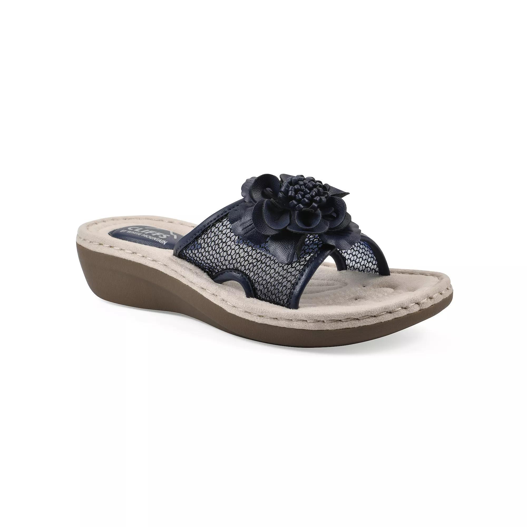 Cliffs by White Mountain Chill Women's Floral Wedge Sandals, Size: 8.5 Wide, Blue Fabric Product Image