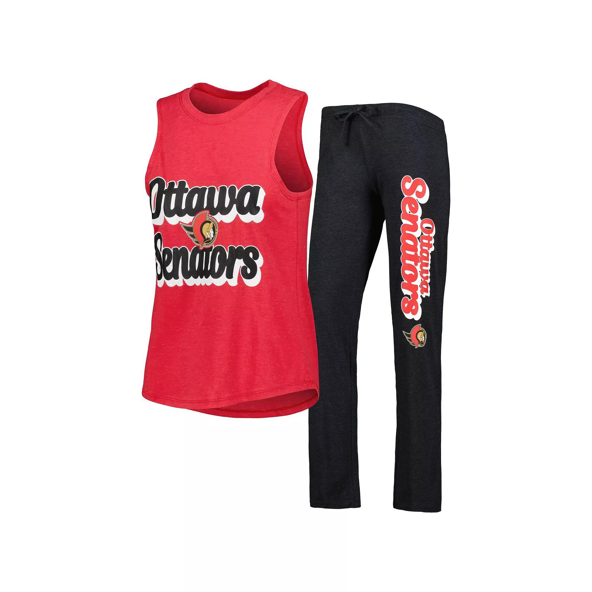 Women's Concepts Sport Heather Red/Heather Black Ottawa Senators Meter Muscle Tank Top & Pants Sleep Set, Size: XL, Sen Red Product Image