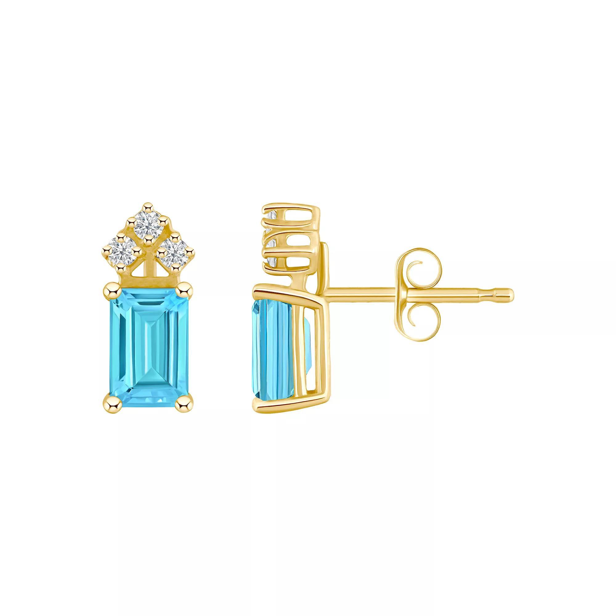 Celebration Gems 14k Gold Emerald Cut White Opal & 1/8 Carat T.W. Diamond Stud Earrings, Womens Product Image
