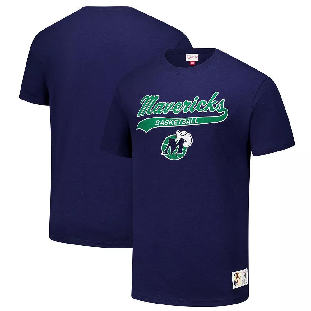 Men's Mitchell & Ness Navy Dallas Mavericks Hardwood Classics Felt Applique Slub T-Shirt, Size: Medium, Blue Product Image