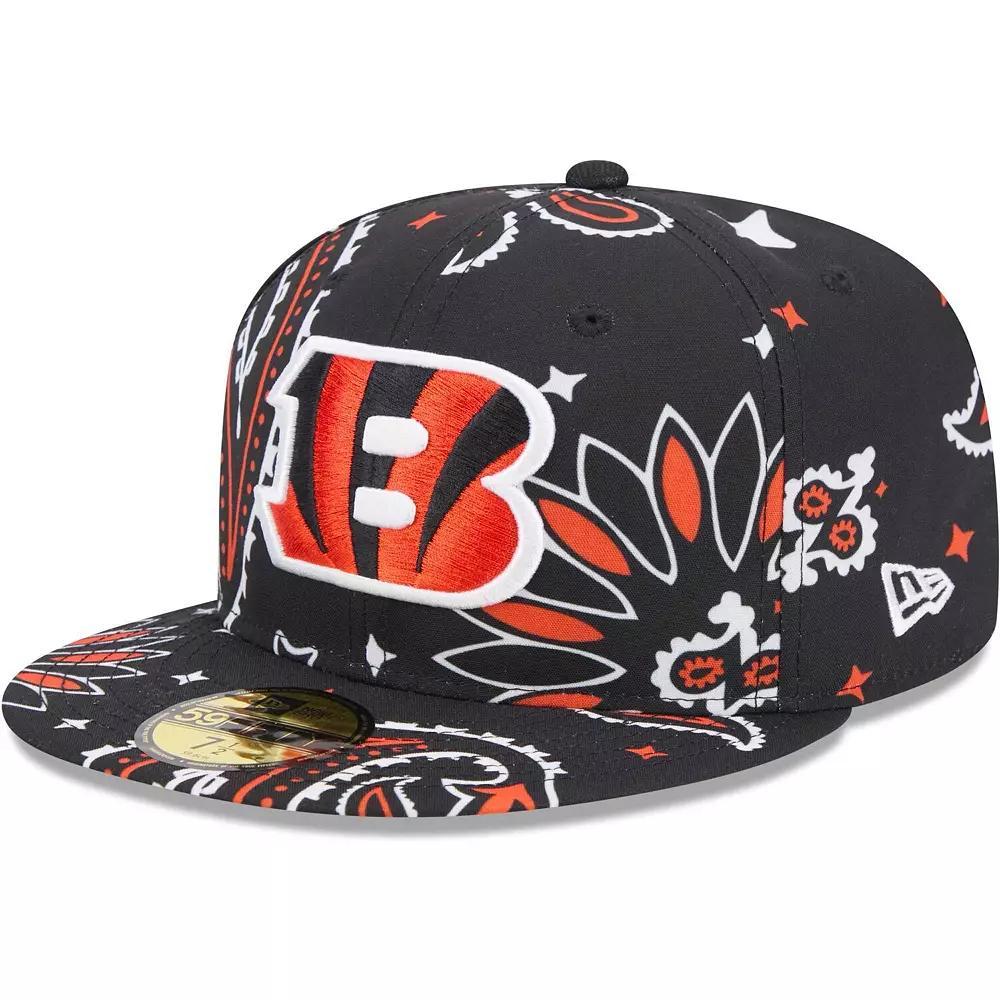 Men's New Era Black Cincinnati Bengals Paisley 59FIFTY Fitted Hat, Size: 7 Product Image