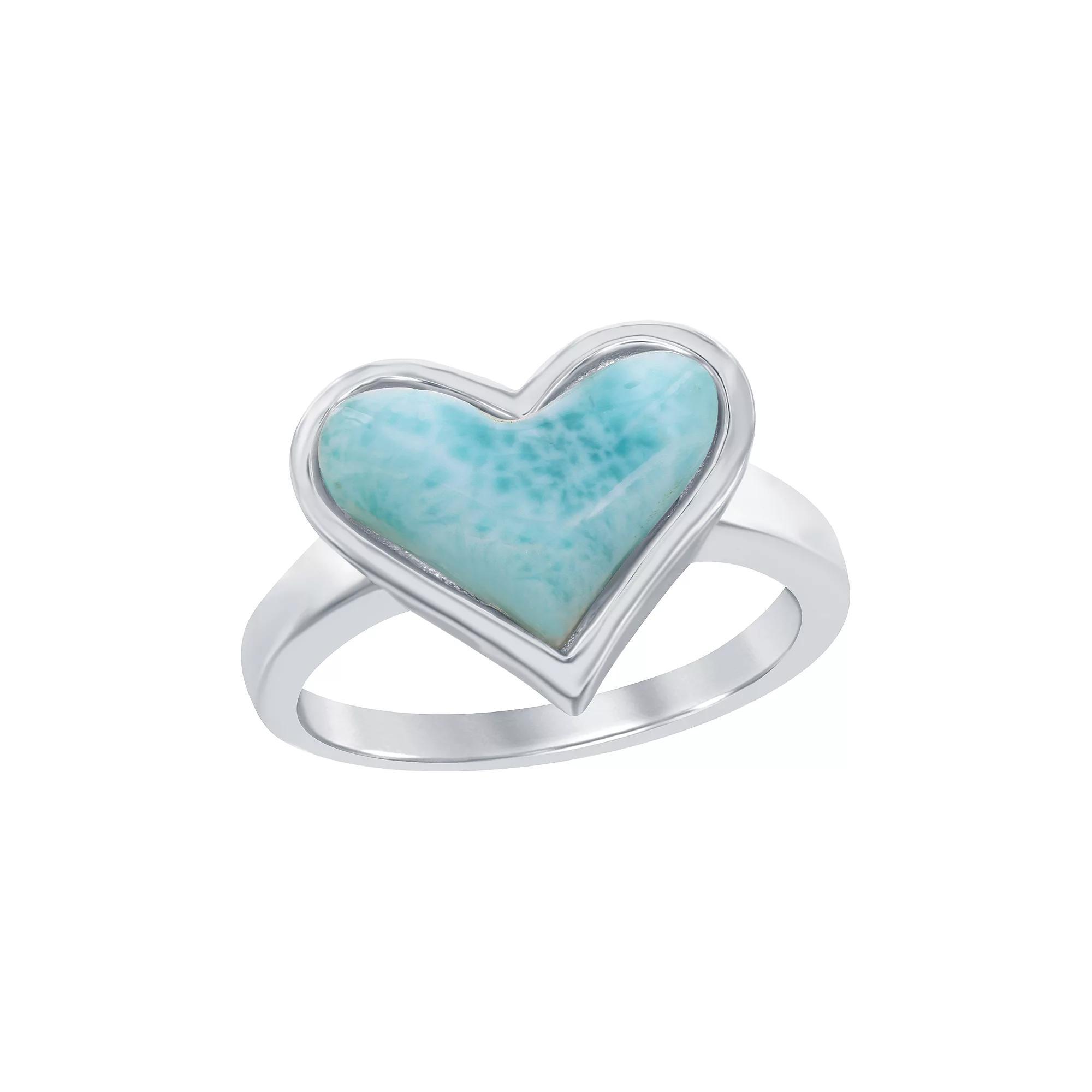 Sterling Silver Larimar Heart Ring, Women's, Size: 8, Silvertone Product Image