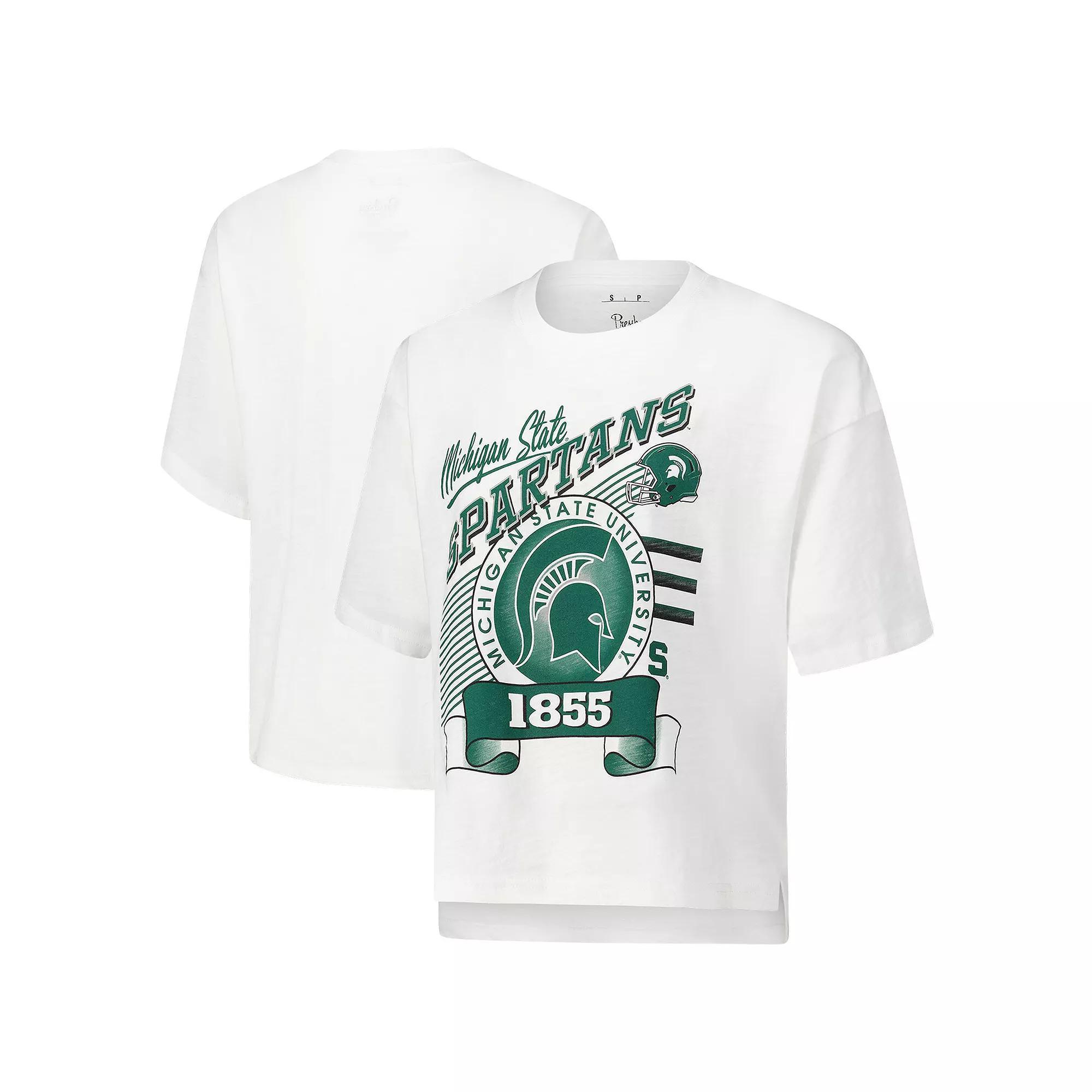 Women's Pressbox White Michigan State Spartans Rock & Roll Slub��T-Shirt, Size: Small Product Image