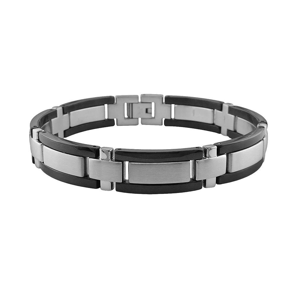 LYNX Stainless Steel & Black Accent Bracelet - Men, Men's, Size: 8.25, Steel Black Product Image