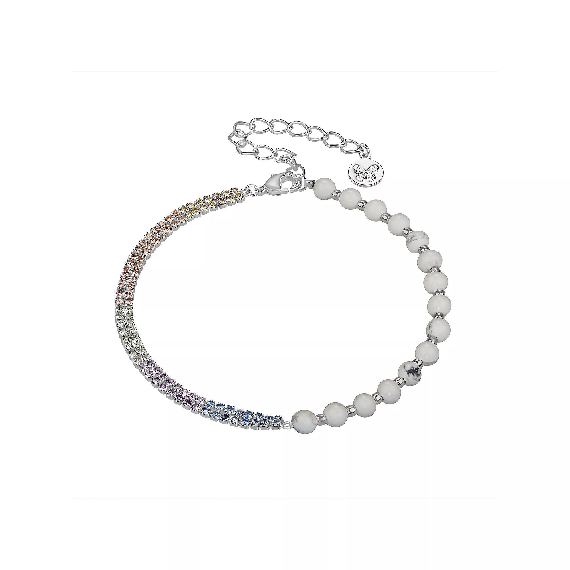 Brilliance Fine Silver Plated Crystal & Gemstone Bead Bracelet, Women's, Size: 7/8", Silver Tone Howlite Product Image