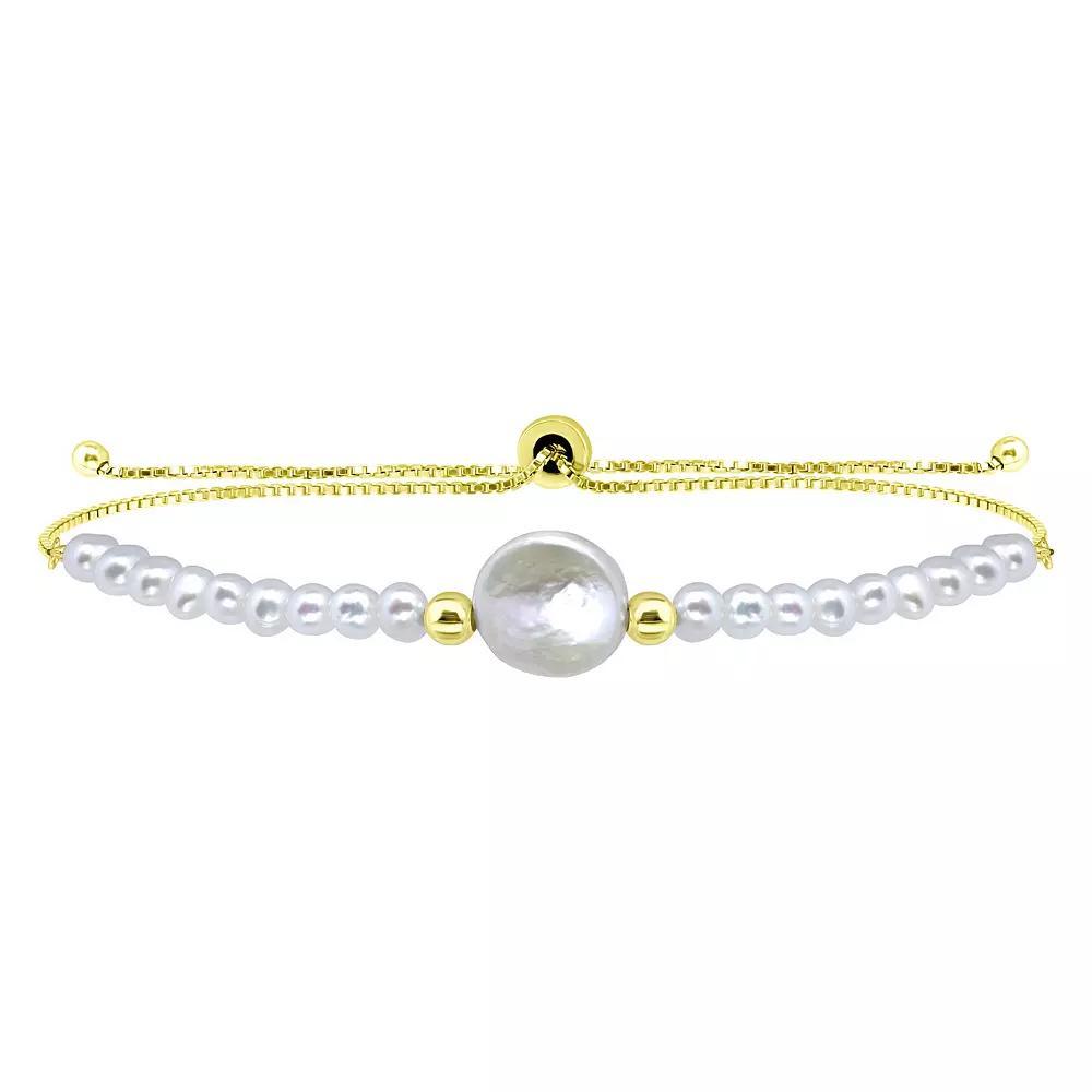 Aleure Precioso Sterling Silver Freshwater Cultured Pearl Adjustable Bracelet, Womens Gold Tone White Product Image