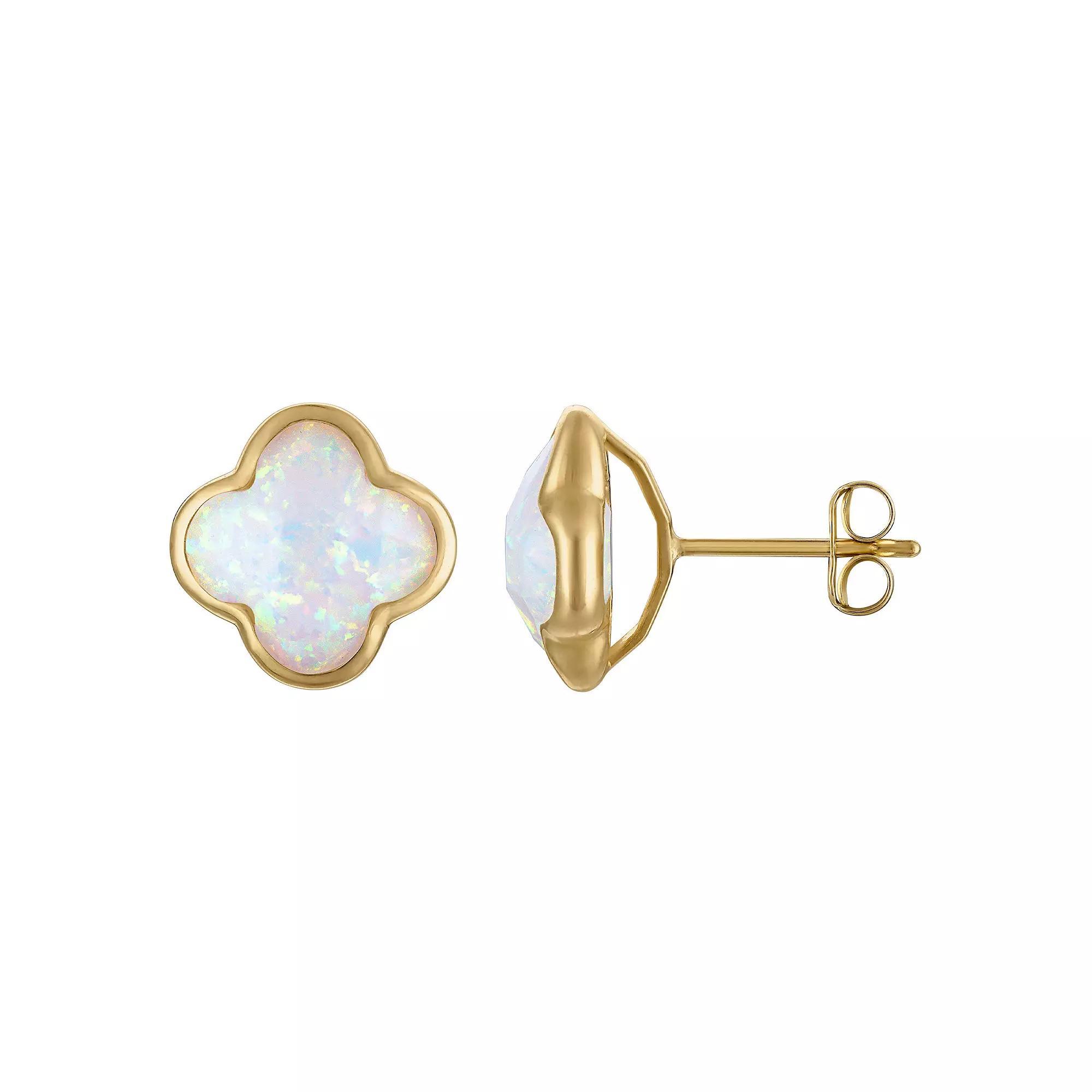 Tiara 10k Gold Gemstone Clover Stud Earrings, Women's, Created White Product Image